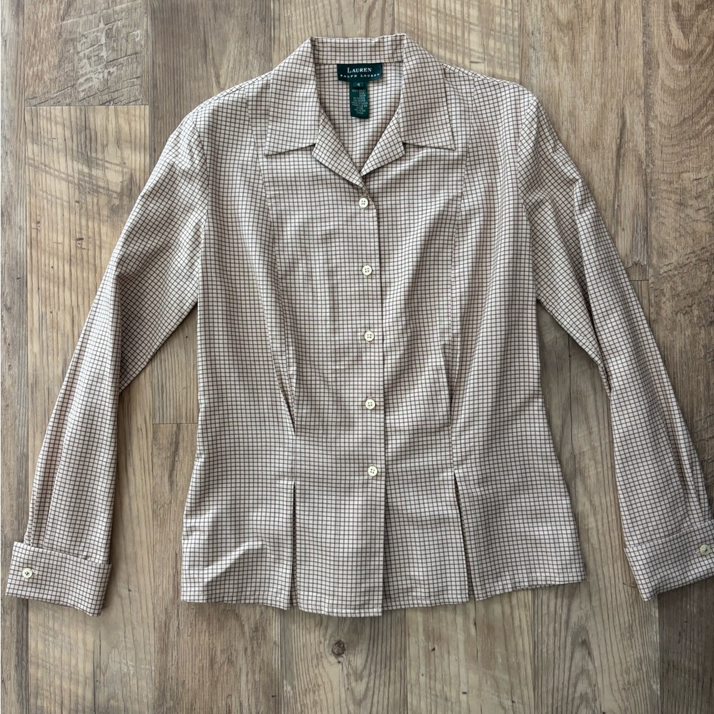 100% Silk Ralph Lauren Women’s Plaid Equestrian Button Down Shirt Size 4